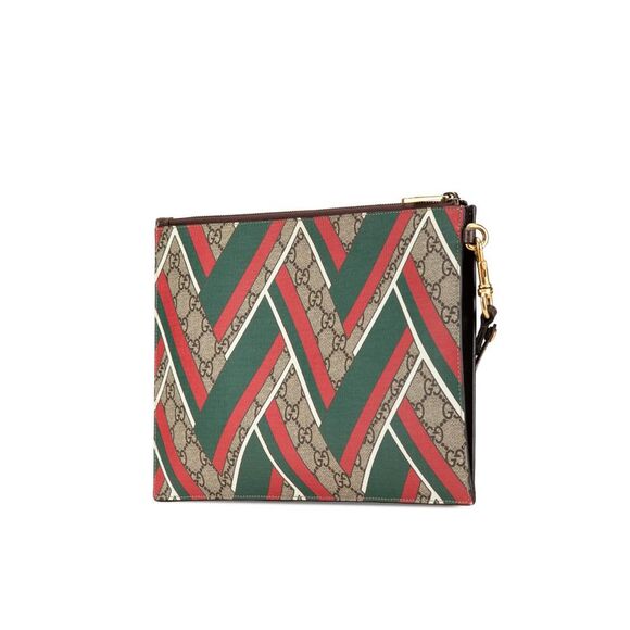 Pre Loved Gucci GG Supreme Chevron Clutch Women Brown Clutch Bags - Picture 2 of 8